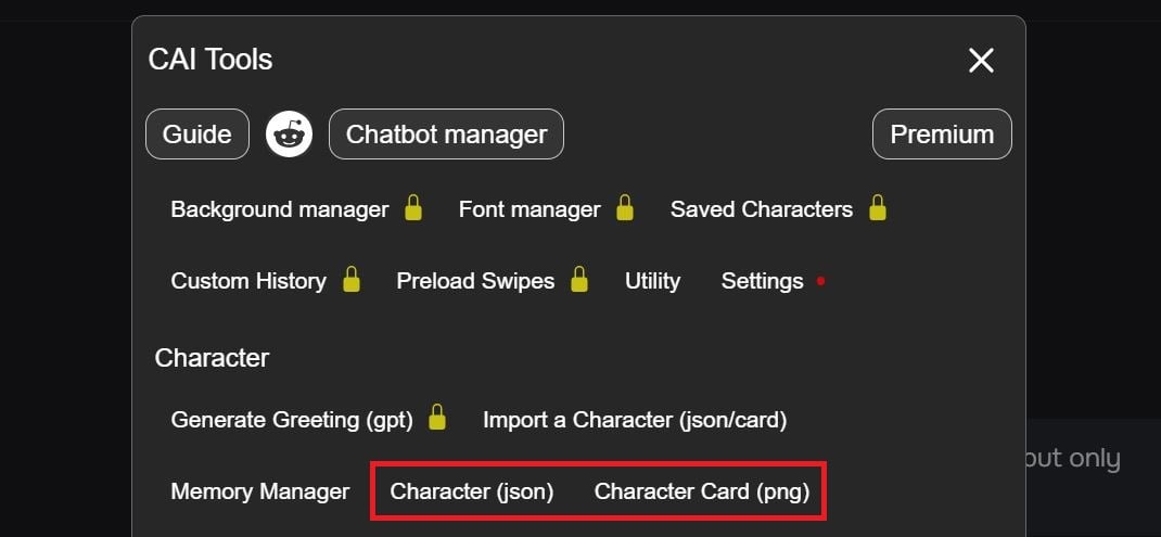 CAI Tools 扩展的导出入口：JSON 与 PNG 两种格式